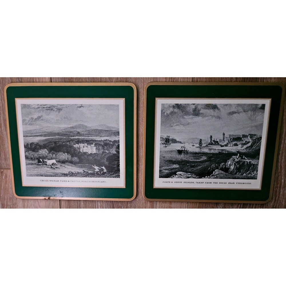Pimpernel British Heritage Small Place Mats Coasters Set of 6 Green Gold Box VTG - Picture 5 of 6